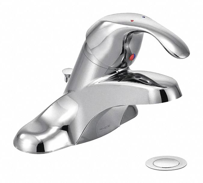 LOW ARC BATHROOM FAUCET: MOEN, M-BITION, CHROME FINISH, 1.2 GPM FLOW RATE, MANUAL