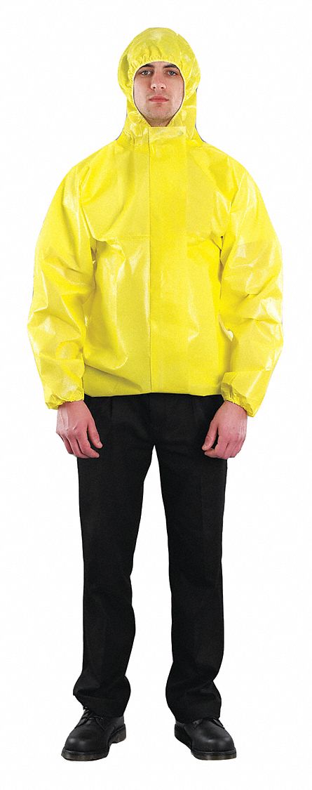 Disposable Lab Jacket: Non-Woven Laminate, Attached Hood, Zipper Closure, 0 Pockets, 2XL