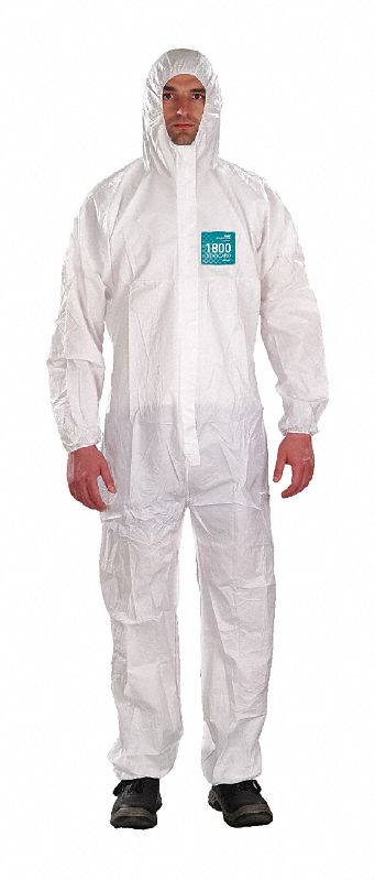 HOODED COVERALLS, MICROPOROUS POLYETHYLENE, ELASTIC CUFFS/ANKLES, S, 1.56OZ