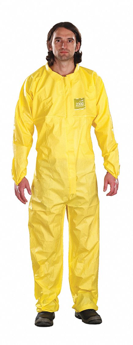 COLLARED COVERALLS, PE, ELASTIC CUFF/THUMB LOOPS, BOUND SEAM, YELLOW L, 1.92OZ