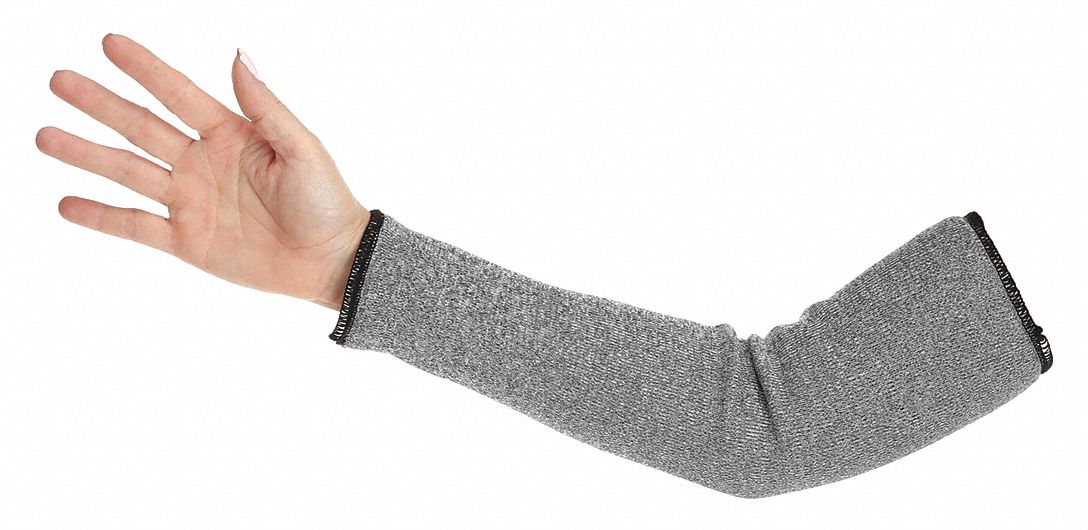CUT-RESISTANT SLEEVE, ANSI/ISEA CUT LEVEL A2, NYLON (24 GA), GREY, KNIT CUFF, 16 IN