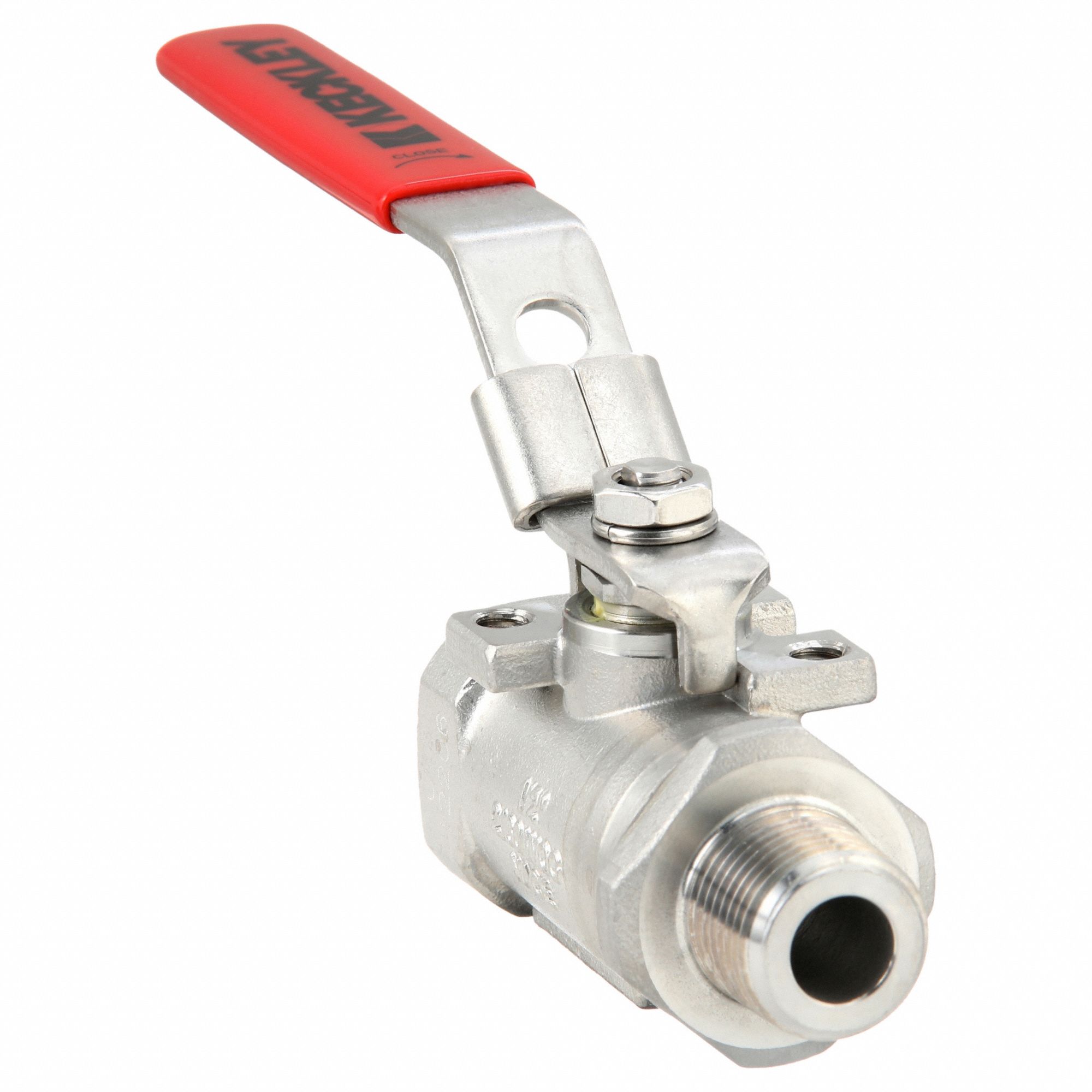 Manual Two-Way Ball Valve: 1/2 in, Stainless Steel, Straight, MNPT x FNPT, One-Piece
