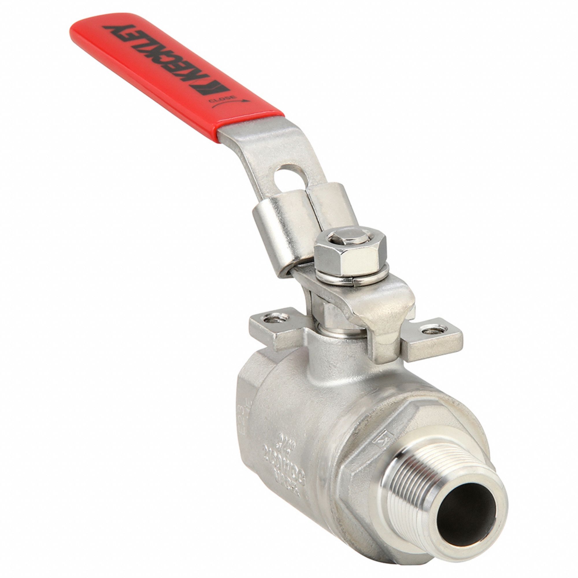 Manual Two-Way Ball Valve: 3/4 in, Stainless Steel, Straight, MNPT x FNPT, One-Piece