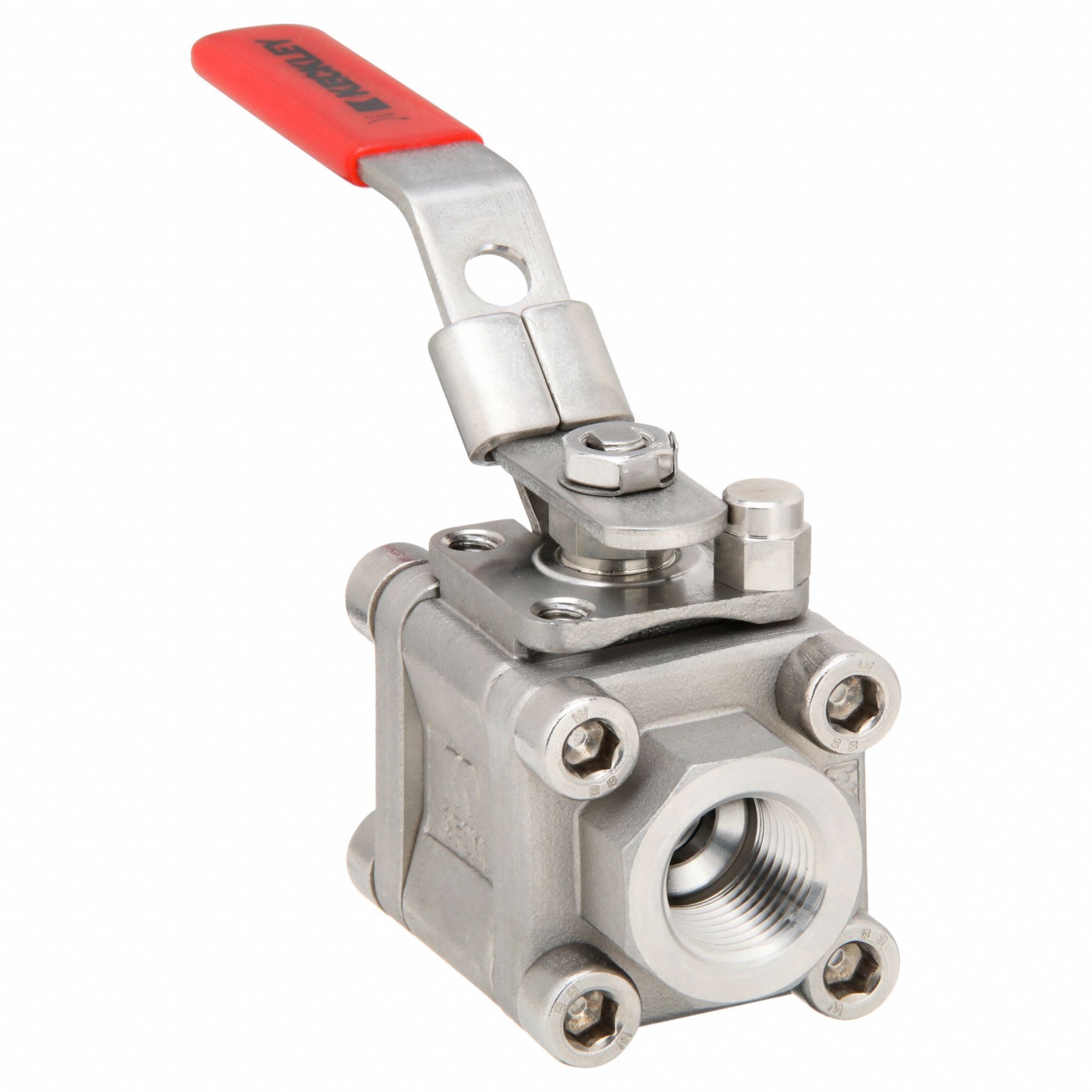 Manual Two-Way Ball Valve: 1/2 in, 316 Stainless Steel, Straight, FNPT x FNPT, Three-Piece