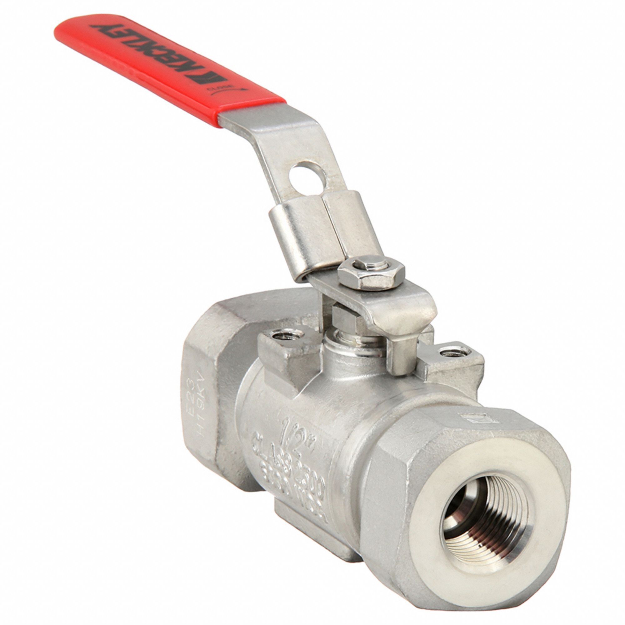 Manual Two-Way Ball Valve: 1/2 in, 316 Stainless Steel, Straight, FNPT x FNPT, One-Piece