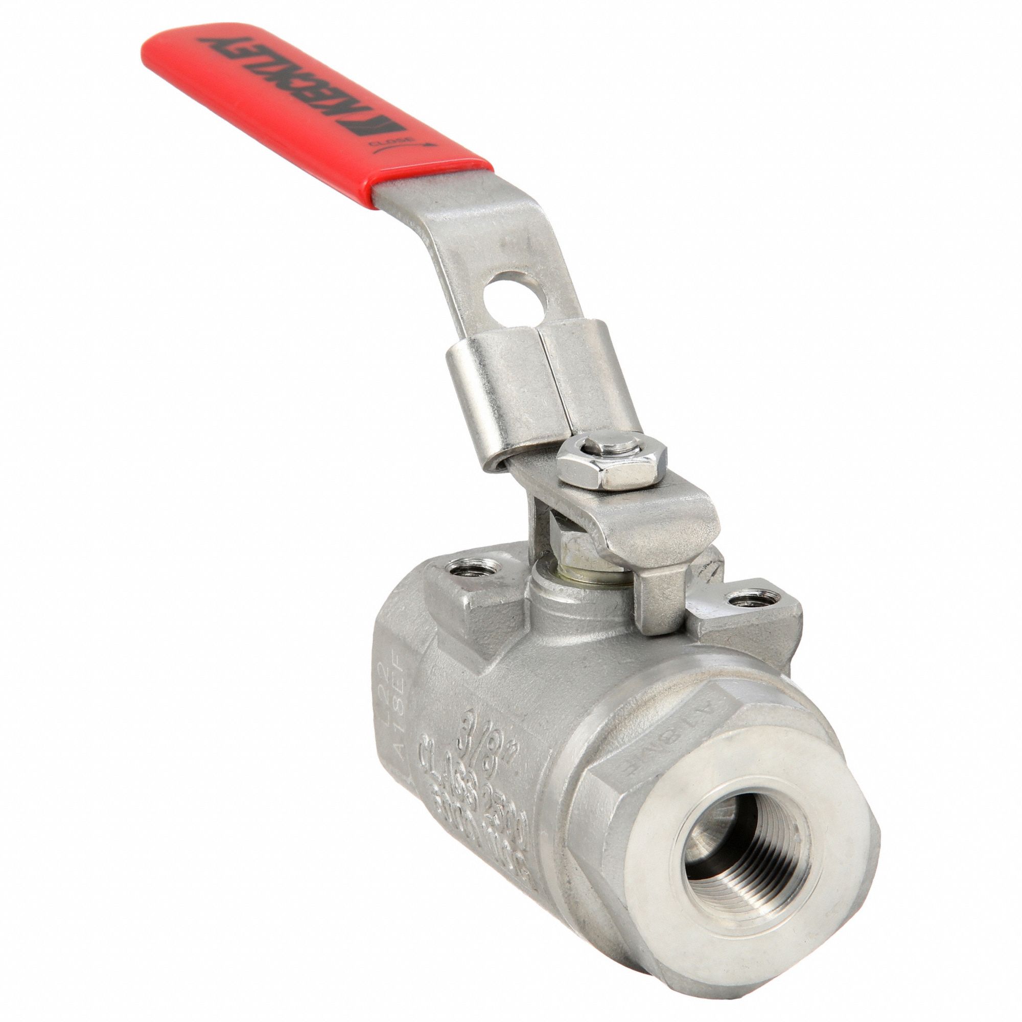 Manual Two-Way Ball Valve: 3/8 in, 316 Stainless Steel, Straight, FNPT x FNPT, One-Piece