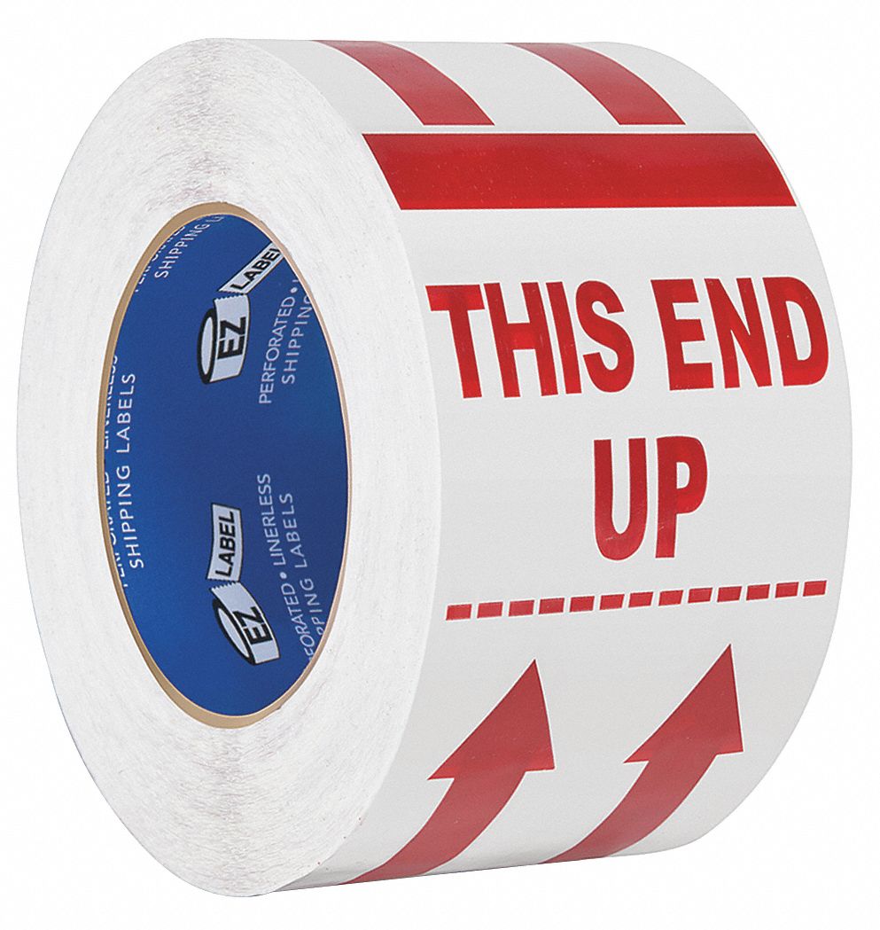 Instructional Handling Label: This End Up, 8 in Label Wd, 2 27/32 in Label Ht, White, 500 PK