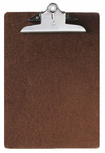 Clipboard: Letter Paper Size Name, Hardboard, 1 in Clip Capacity, 9 in Overall Wd, Brown, Hardboard