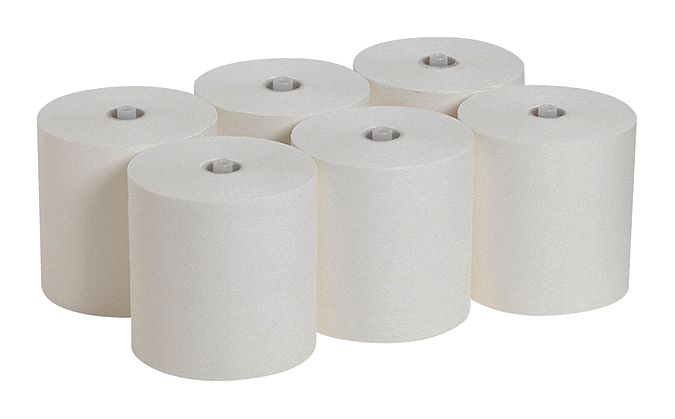 PAPER TOWEL ROLL, WHITE, 7⅞ IN ROLL WIDTH, 1150 FT LENGTH, HARDWOUND, 6 PK