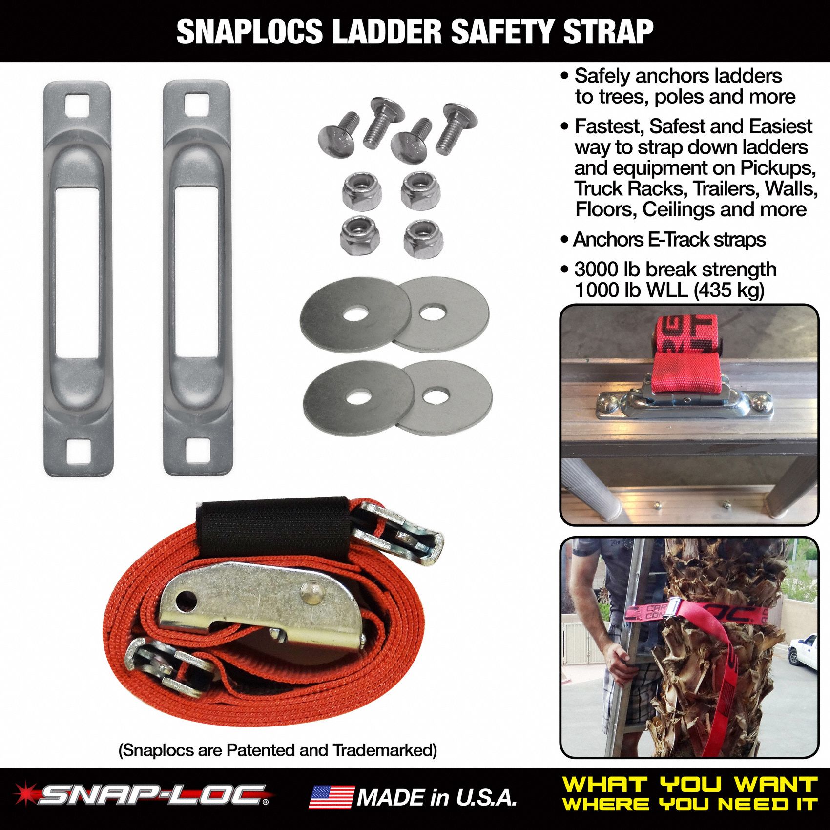 SNAPLOC Ladder Safety Strap, Polyester, 1,000 lb Load Capacity
