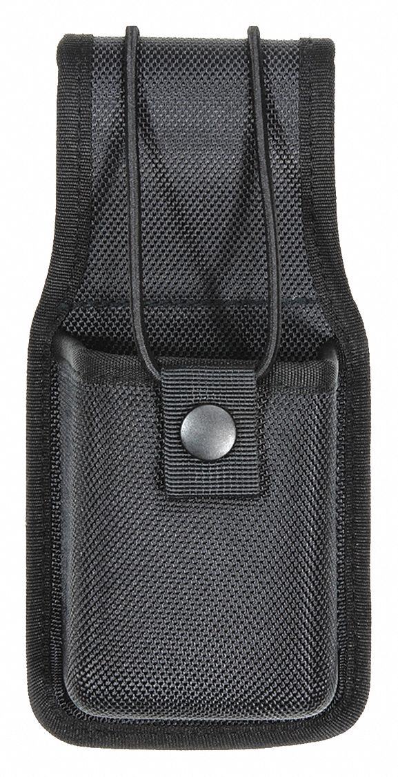 Radio Pouch: Black, Nylon, Ballistic, 7 1/2 in x 3 3/4 in, Snap Closure