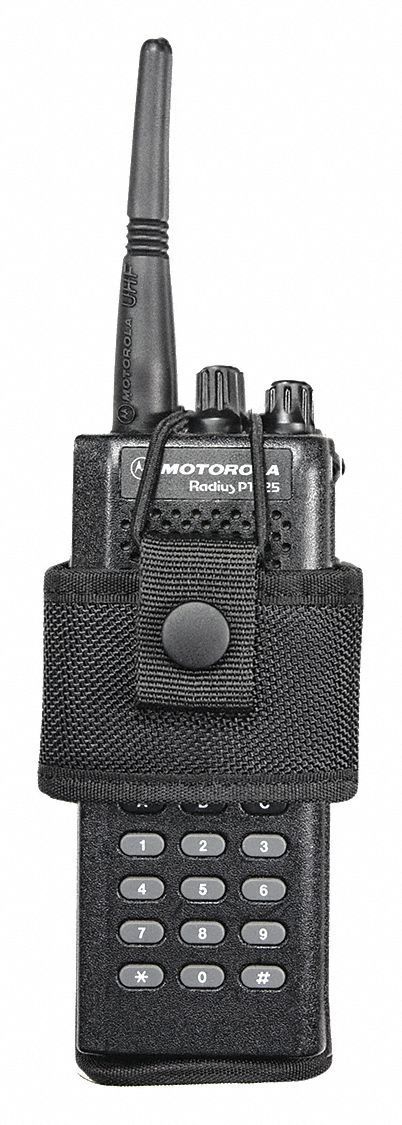 Radio Pouch: Black, Nylon, Ballistic, 5 3/4 in x 3 3/4 in, Snap Closure