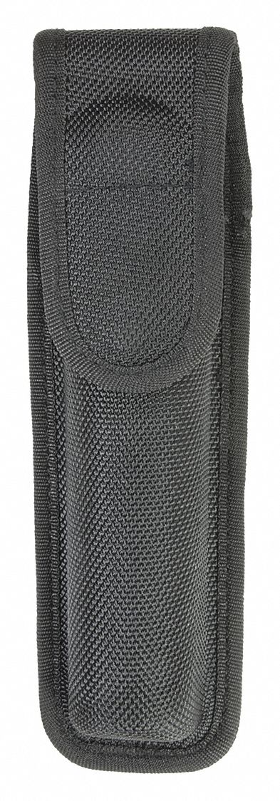 Flashlight Pouch: Black, Nylon, Ballistic, 7 1/2 in x 2 1/4 in, Snap Closure