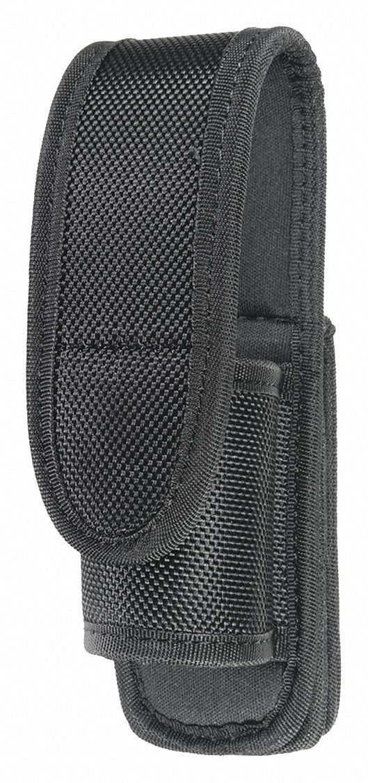 Flashlight Pouch: Black, Nylon, Ballistic, 6 1/4 in x 2 in, Snap Closure