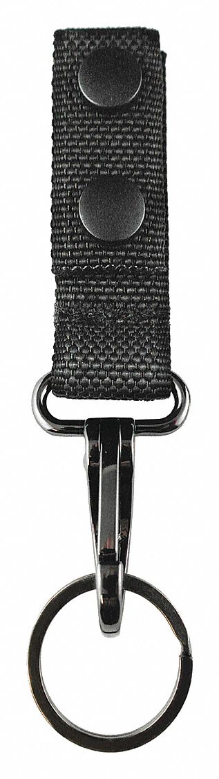 Key Holder: Black, Nylon, Ballistic, 6 1/4 in x 29 mm, Snap Closure