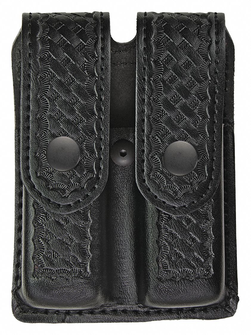 Magazine Pouch: Black, Synthetic Leather, Basket Weave, 5 3/4 in x 1 5/16 in