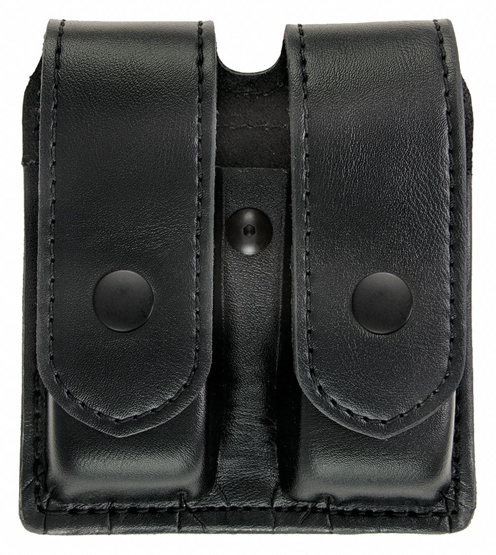 Magazine Pouch: Black, Synthetic Leather, Plain, 5 1/2 in x 1 3/8 in, Snap Closure