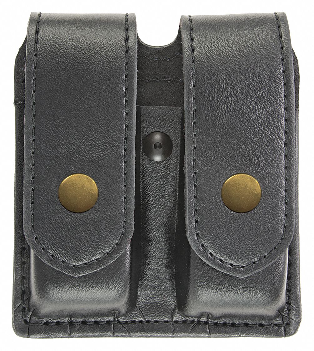Magazine Pouch: Black, Synthetic Leather, Plain, 5 1/2 in x 1 3/8 in, Snap Closure