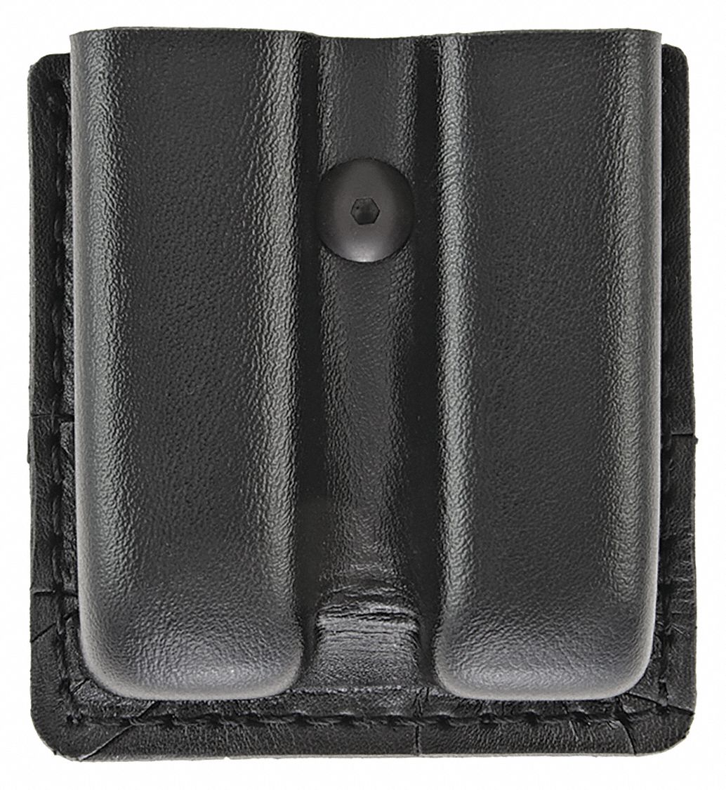 Magazine Pouch: Black, Synthetic Leather, Plain, 3 1/2 in x 7/8 in, Open Closure