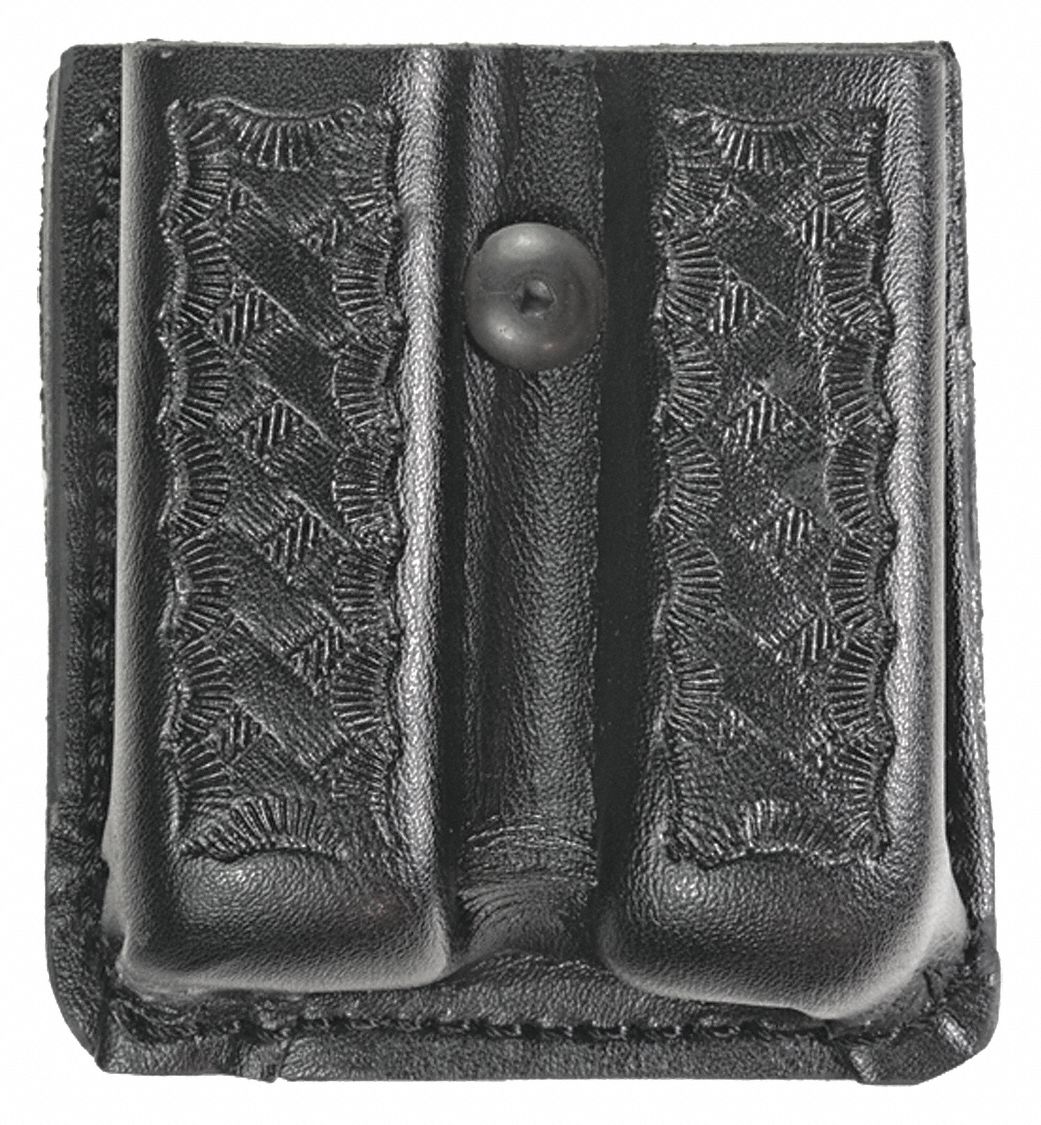 Magazine Pouch: Black, Synthetic Leather, Basket Weave, 3 1/2 in x 7/8 in, Open Closure