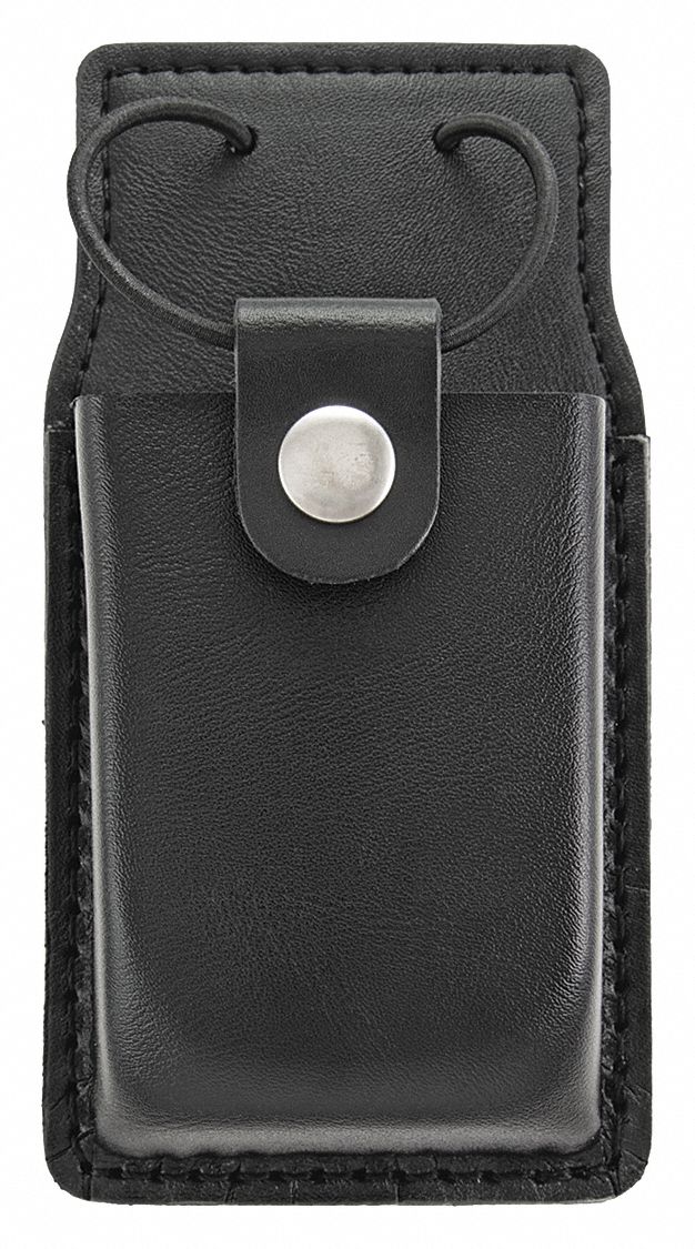 Radio Pouch: Black, Leather, Plain, 6 1/2 in x 2 1/2 in, Snap Closure