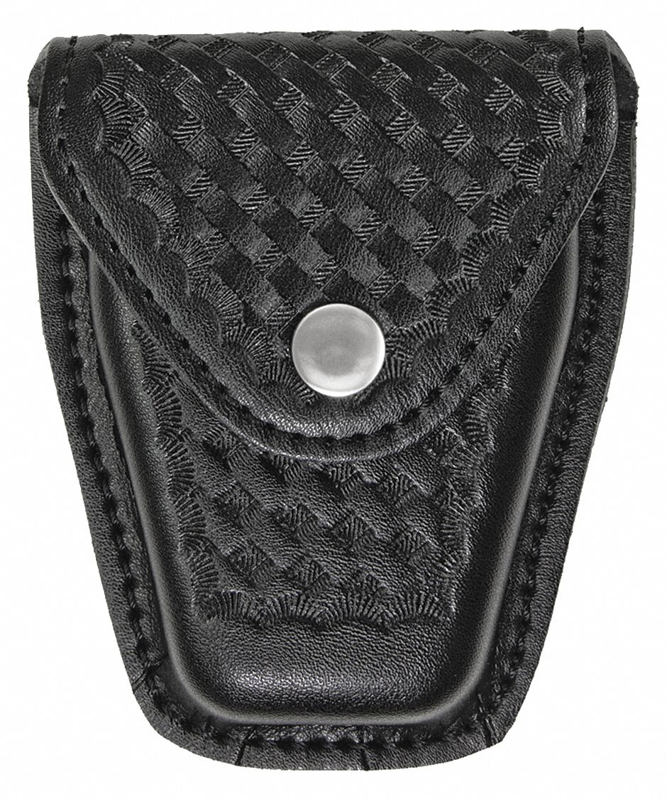Handcuff Pouch: Handcuff Pouch, Single, Synthetic Leather, Basket Weave, Black, Handcuff