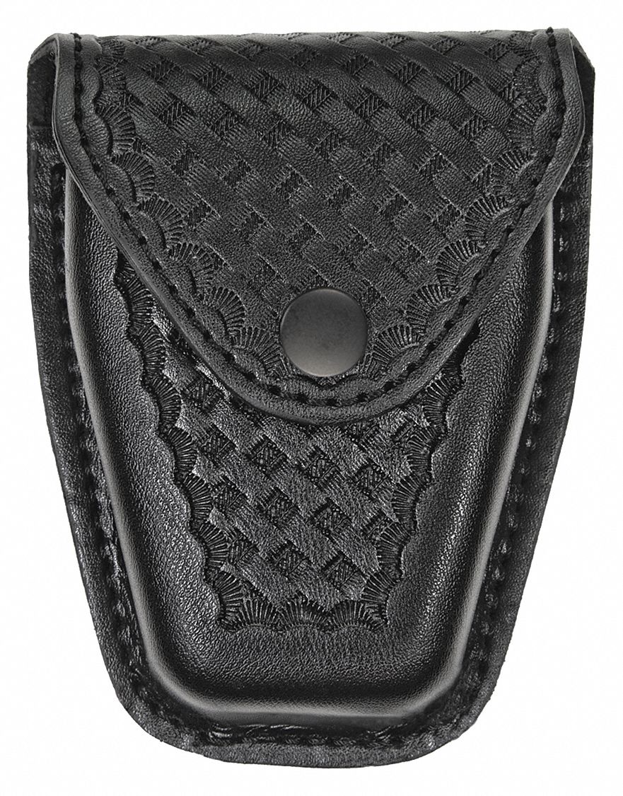 Handcuff Pouch: Handcuff Pouch, Single, Synthetic Leather, Basket Weave, Black, Handcuff