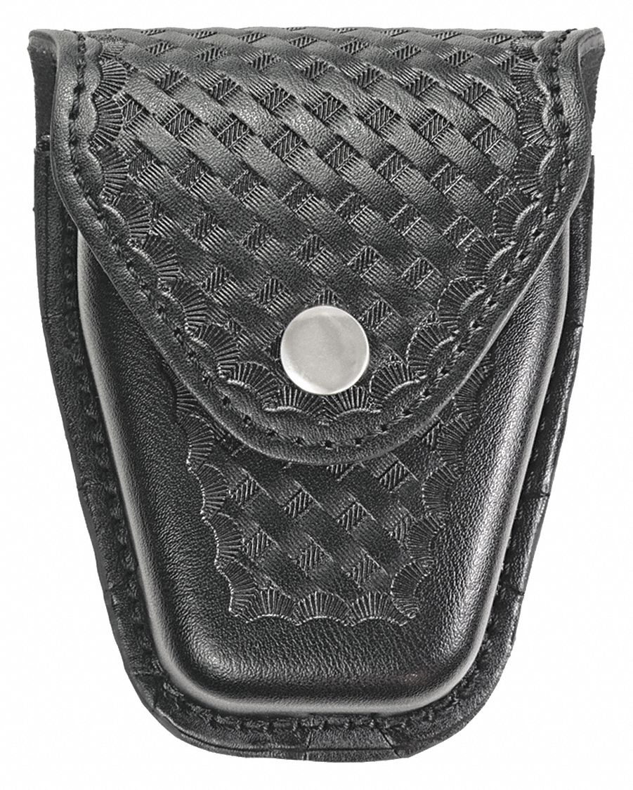 Handcuff Pouch: Double Handcuff Pouch, Double, Synthetic Leather, Basket Weave, Black