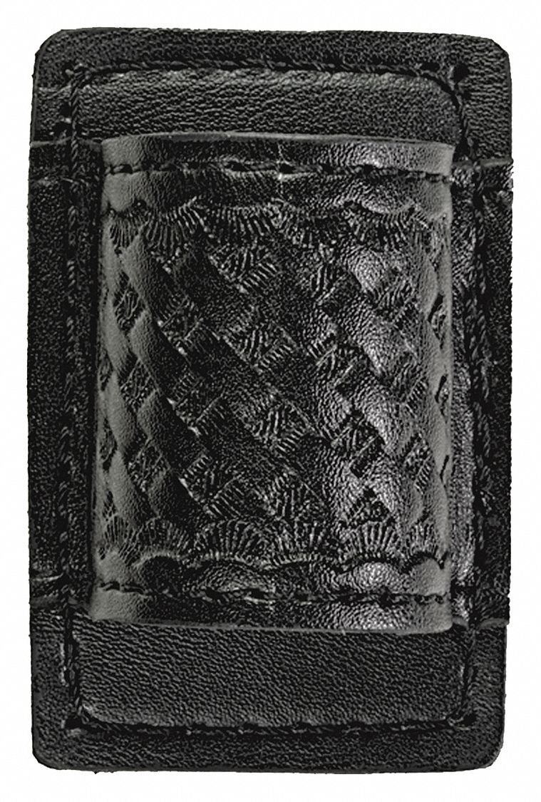Flashlight Pouch: Black, Synthetic Leather, Basket Weave, 3 1/2 in x 3 1/4 in