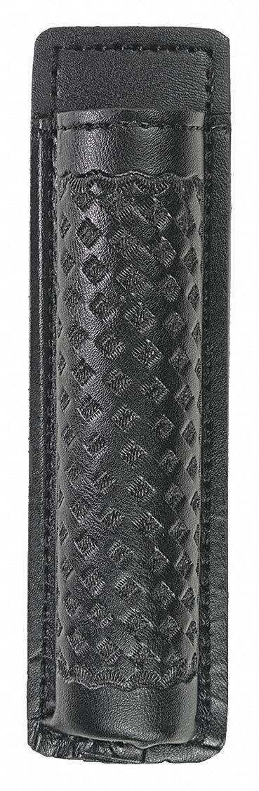 Baton Holder: Black, Synthetic Leather, Basket Weave, 7 3/4 in x 2 1/4 in, Open Closure