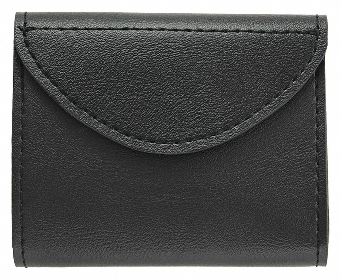 Glove Pouch: Black, Synthetic Leather, Plain, 3 1/4 in x 103 mm, Hook-and-Loop Closure