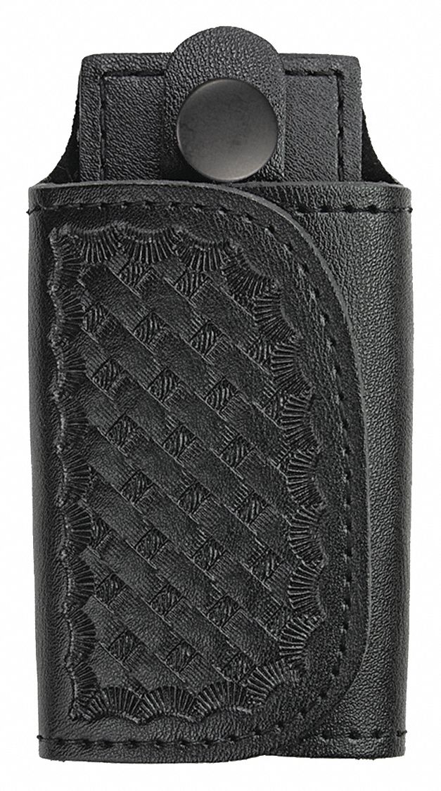 Key Holder: Black, Leather, Basket Weave, 4 1/2 in x 65 mm, Hook-and-Loop Closure