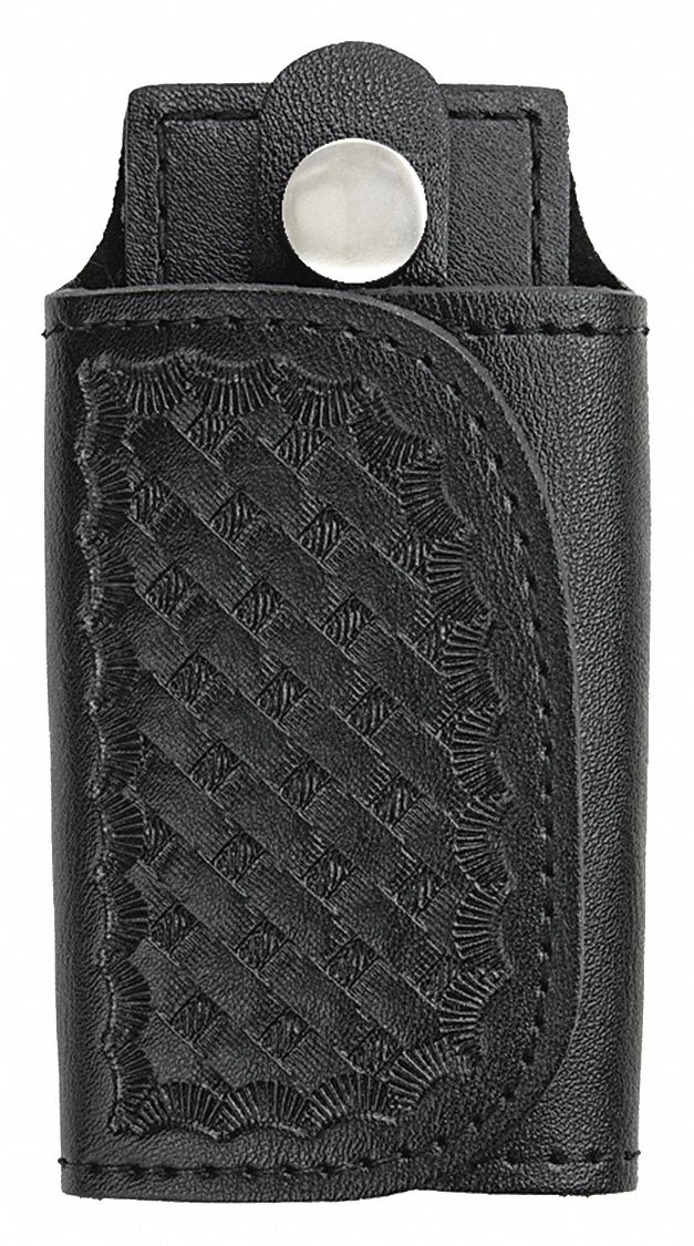 Key Holder: Black, Leather, Basket Weave, 4 1/2 in x 65 mm, Hook-and-Loop Closure