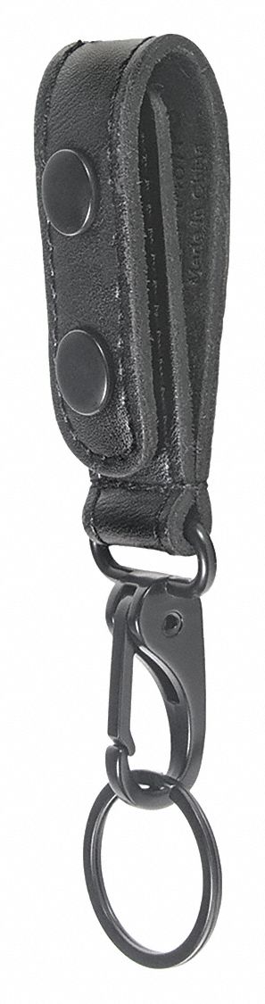 Key Holder: Black, Leather, Plain, 6 1/4 in x 29 mm, Snap Closure, For 2 1/4 in Belt Wd