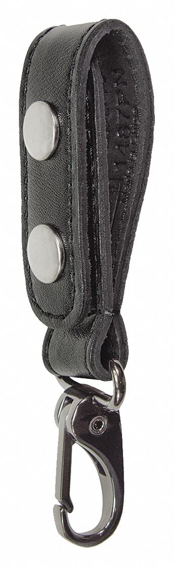 Key Holder: Black, Leather, Plain, 6 1/4 in x 29 mm, Snap Closure, For 2 1/4 in Belt Wd