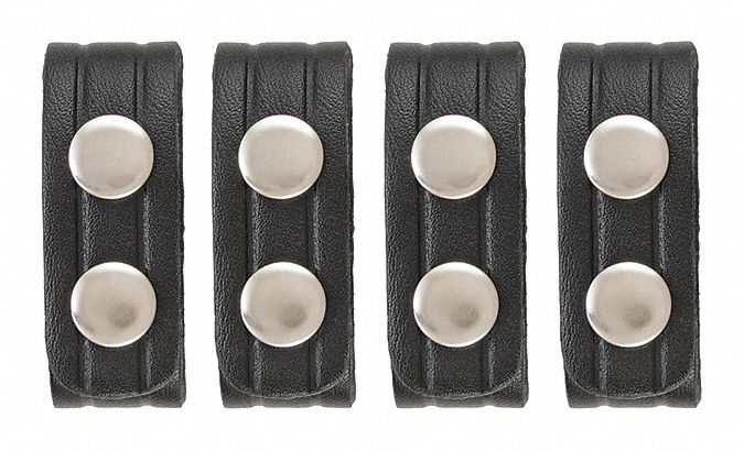 Belt Keeper: Universal, Plain Synthetic Leather, 1 in Wd, Black, Nickel Snap, 4 PK