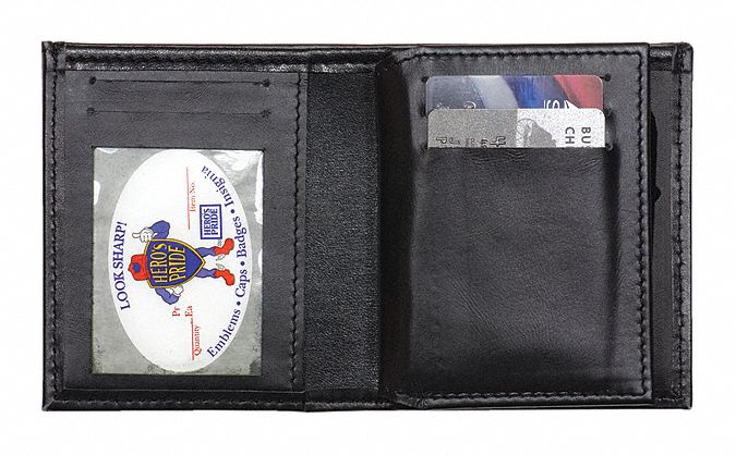 Badge Holder: 2 3/4 in x 2 3/4 in, Black, Leather