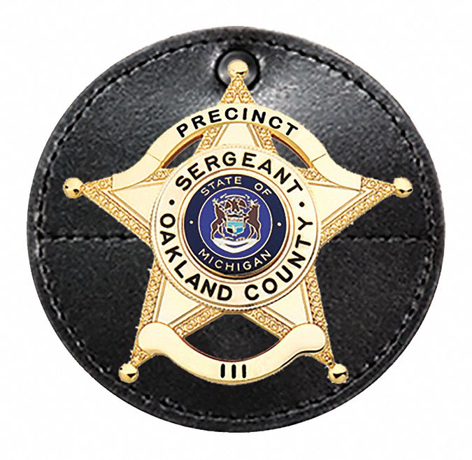 Badge Holder: 3 6/8 in, Black, Leather