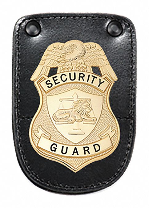 Badge Holder: 3 in x 4 1/4 in, Black, Leather