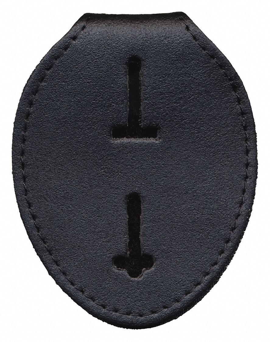 Badge Holder: 3 in x 3 3/4 in, Black, Leather
