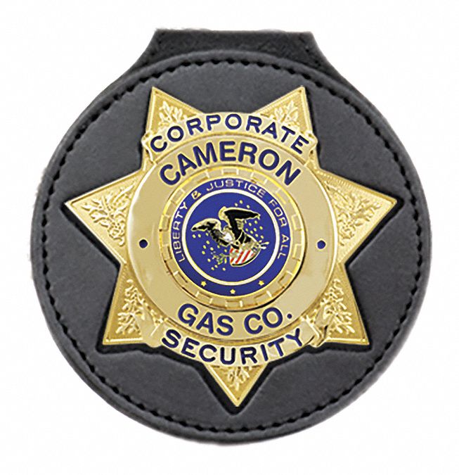 Badge Holder: 3 5/8 in, Black, Leather