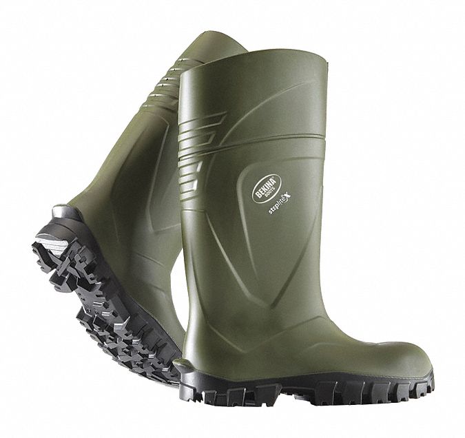 MEN'S BOOTS, SZ 6, PUR, GRN, NON-CSA, WATERPROOF, 15 IN H, BACTERIA-RESISTANT