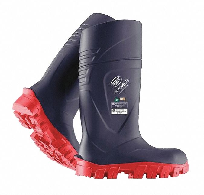 MEN'S BOOTS, SZ 10, PUR/COMPOSITE TOE, NAVY/RED, CSA, WATERPROOF, 18KV, 15 IN H
