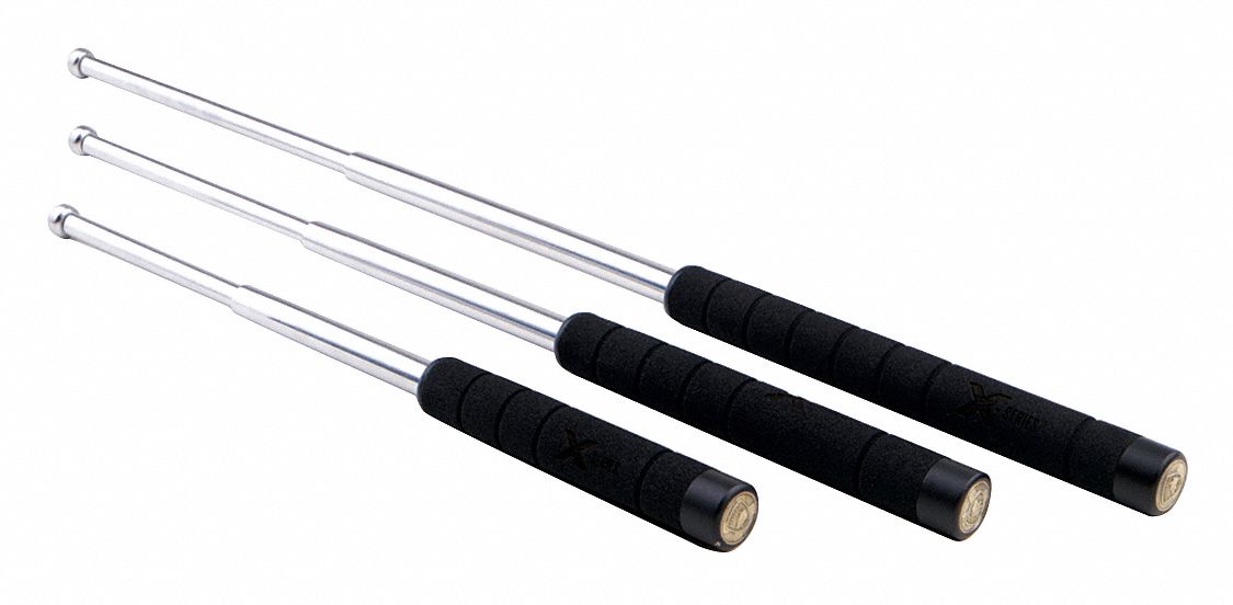 Baton: Friction Loc, 6.2 in Retracted Lg, 16 in Expanded Lg, Silver Powder Coated