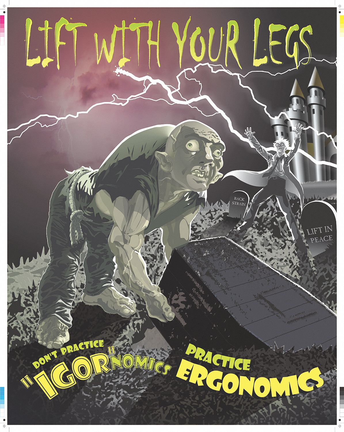 Safety Poster: 21 in x 27 in Nominal Sign Size, Clear Film Laminate, English, Proper Lifting