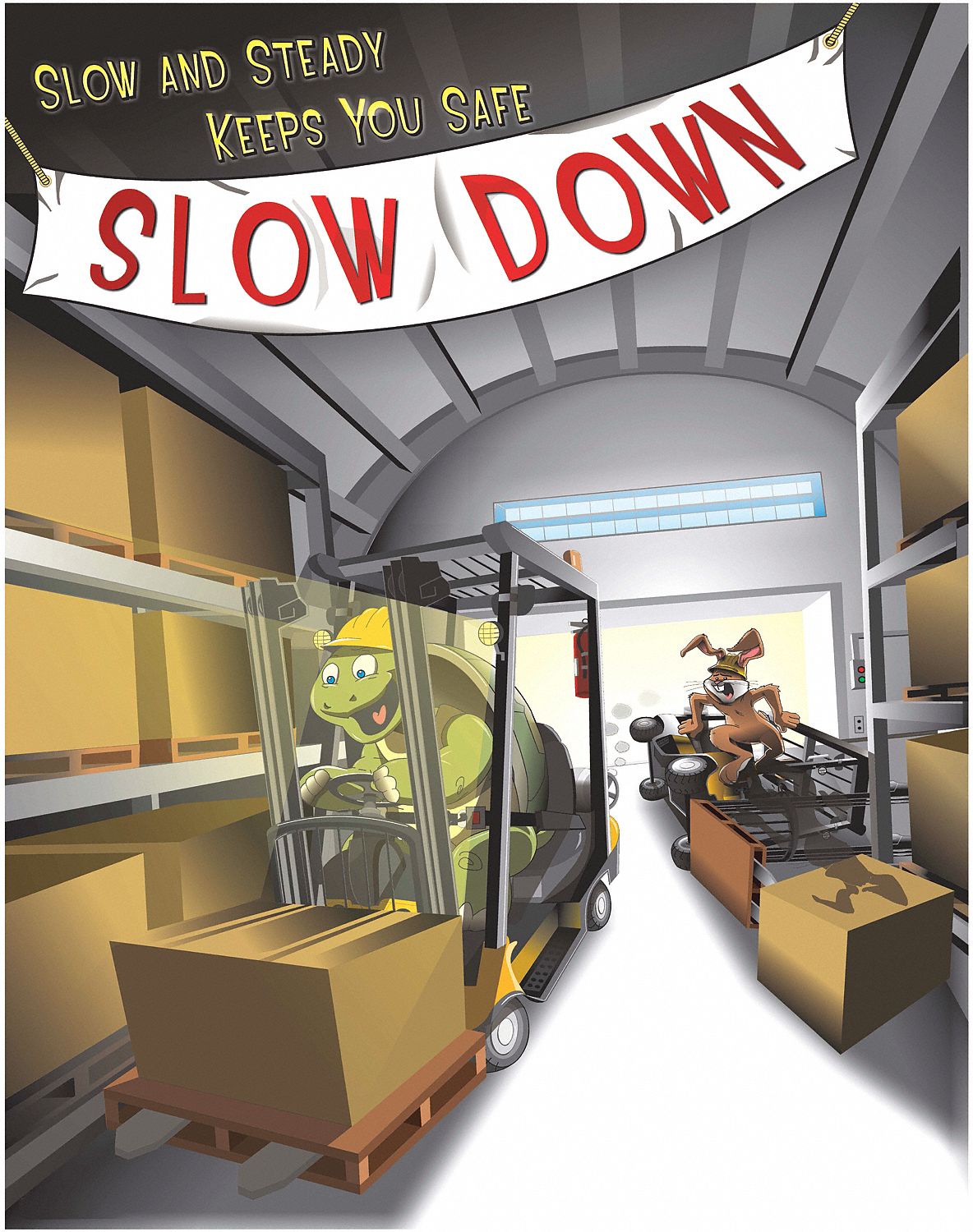 Safety Poster: 21 in x 27 in Nominal Sign Size, Clear Film Laminate, English, Slow Down