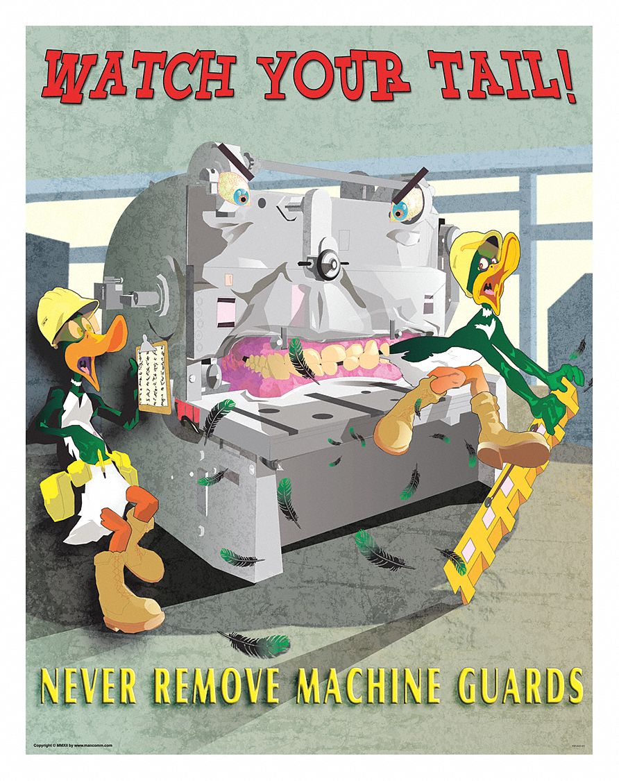 Safety Poster: 21 in x 27 in Nominal Sign Size, Clear Film Laminate, English, Machine Guards