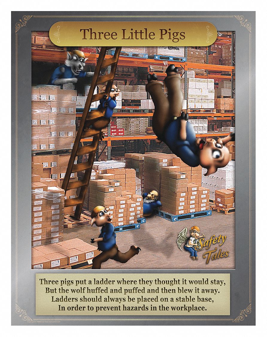Safety Poster: 21 in x 27 in Nominal Sign Size, Clear Film Laminate, Safety Tales, English