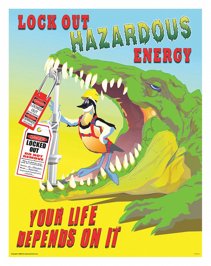 Safety Poster, Safety Banner Legend Lockout/Tagout, 21 in x 27