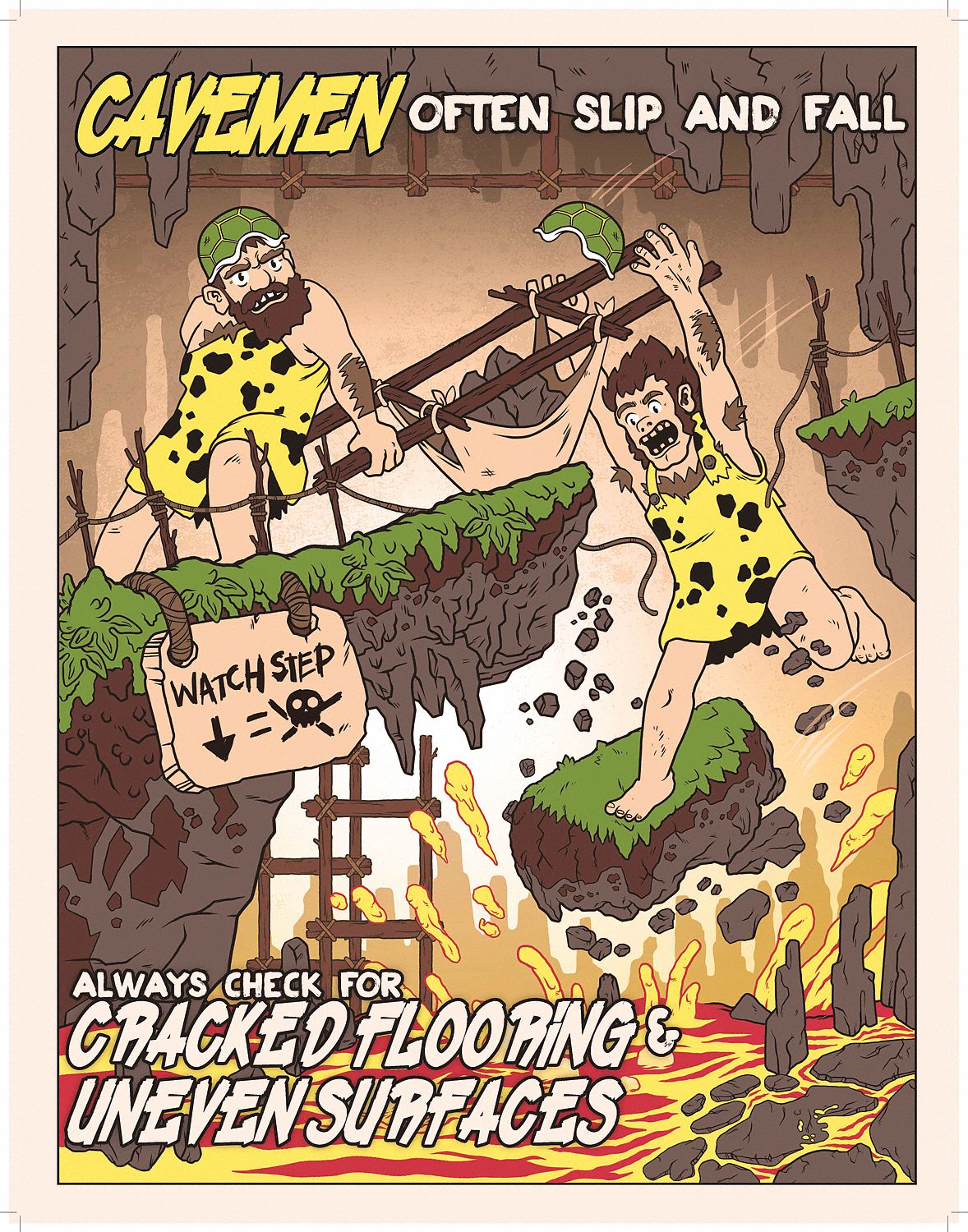 Safety Poster: 12 in x 16 in Nominal Sign Size, Clear Film Laminate, Caveman Safety Posters, English